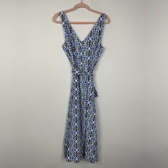 NWT White House Black Market Belted Midi Dress Graphic Tile Cobalt 6 #WHBM12 - Picture 3 of 8